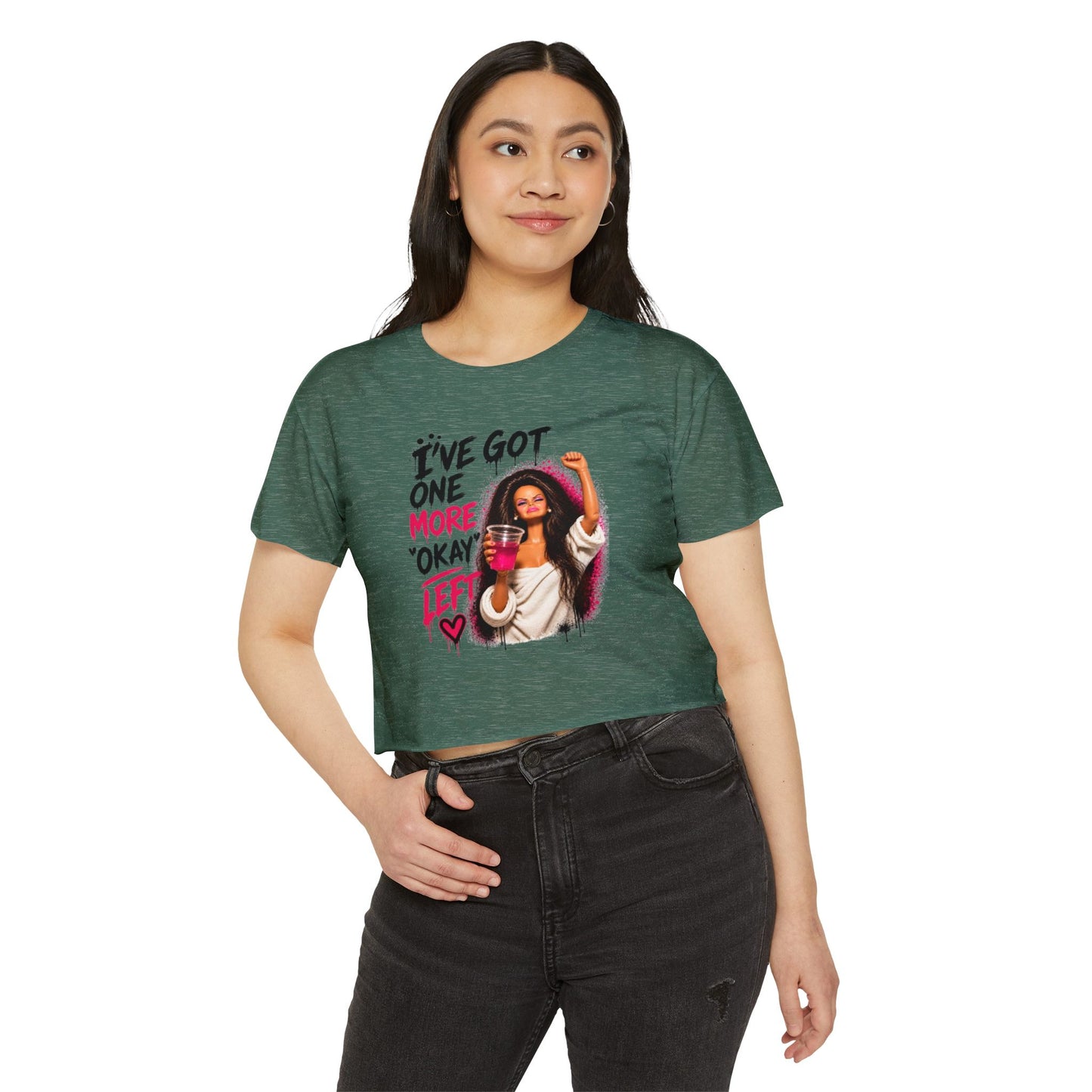 'I've got one more okay left' - Graphic Doll Face Crop Tee