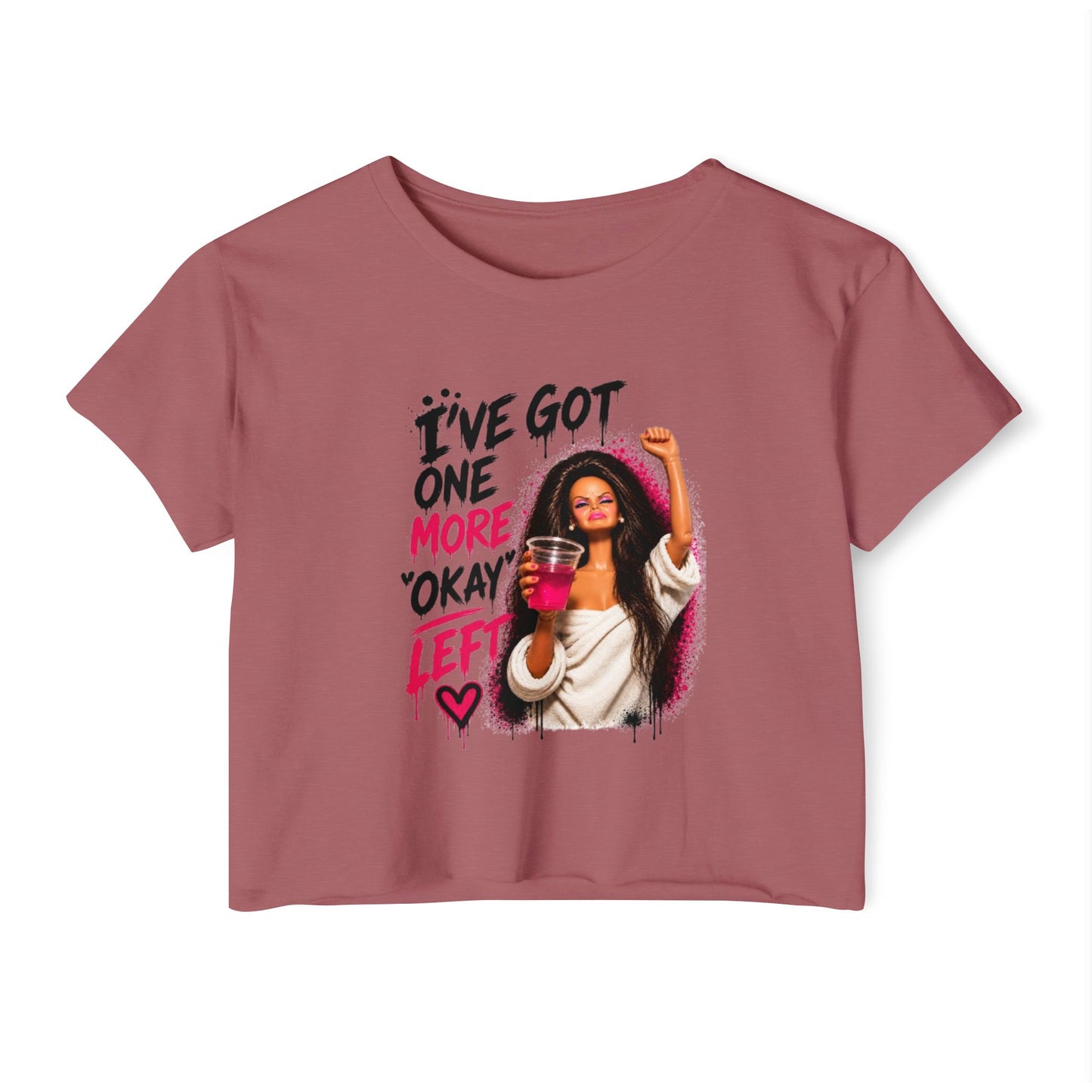 'I've got one more okay left' - Graphic Doll Face Crop Tee