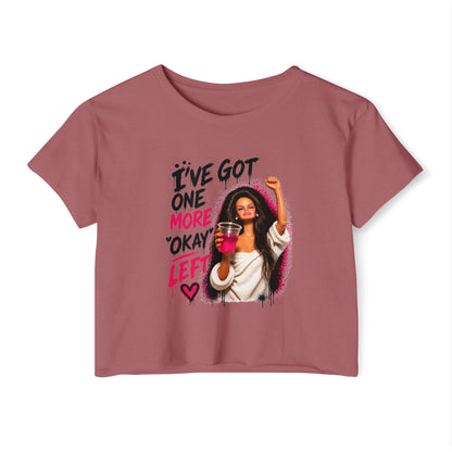 'I've got one more okay left' - Graphic Doll Face Crop Tee