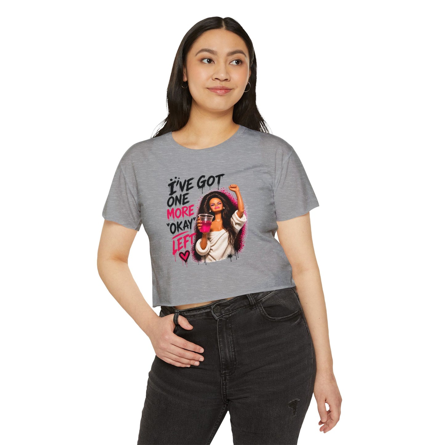 'I've got one more okay left' - Graphic Doll Face Crop Tee