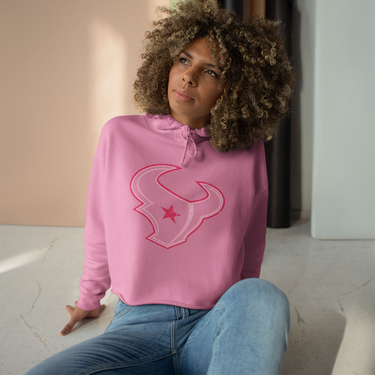 H-Town Pink Line Crop Hoodie