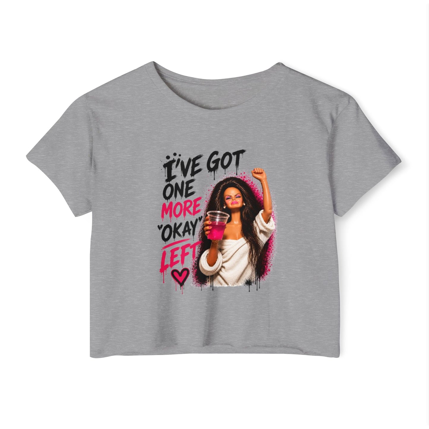 'I've got one more okay left' - Graphic Doll Face Crop Tee