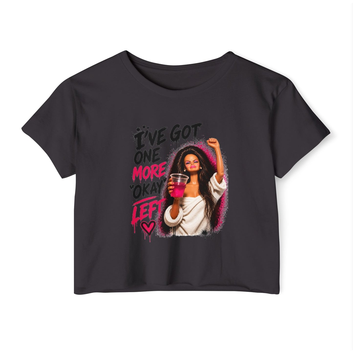 'I've got one more okay left' - Graphic Doll Face Crop Tee