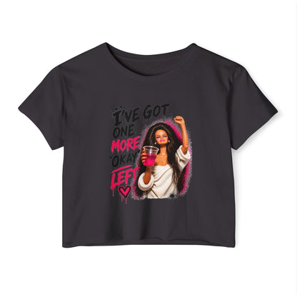 'I've got one more okay left' - Graphic Doll Face Crop Tee