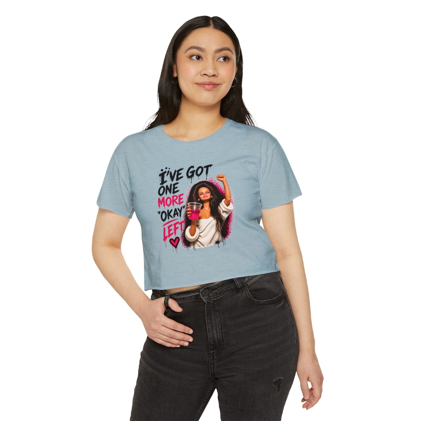 'I've got one more okay left' - Graphic Doll Face Crop Tee