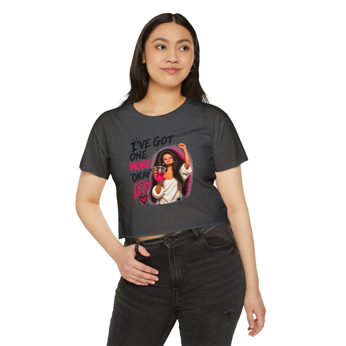 'I've got one more okay left' - Graphic Doll Face Crop Tee
