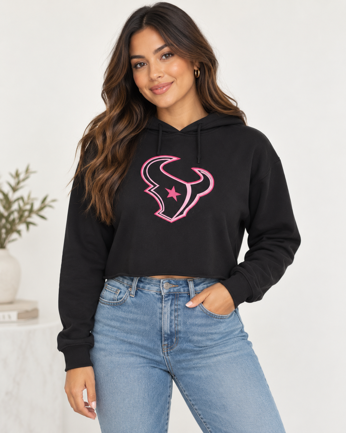 H-Town Pink Line Crop Hoodie