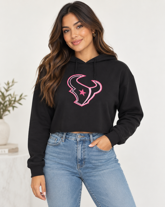 H-Town Pink Line Crop Hoodie