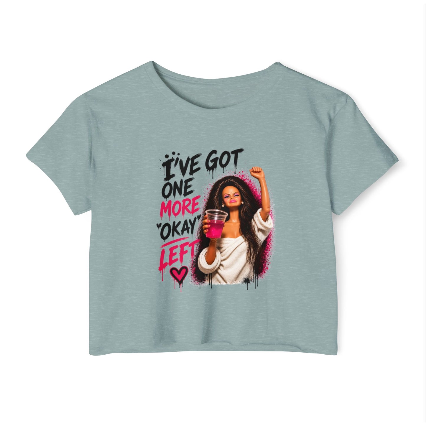 'I've got one more okay left' - Graphic Doll Face Crop Tee