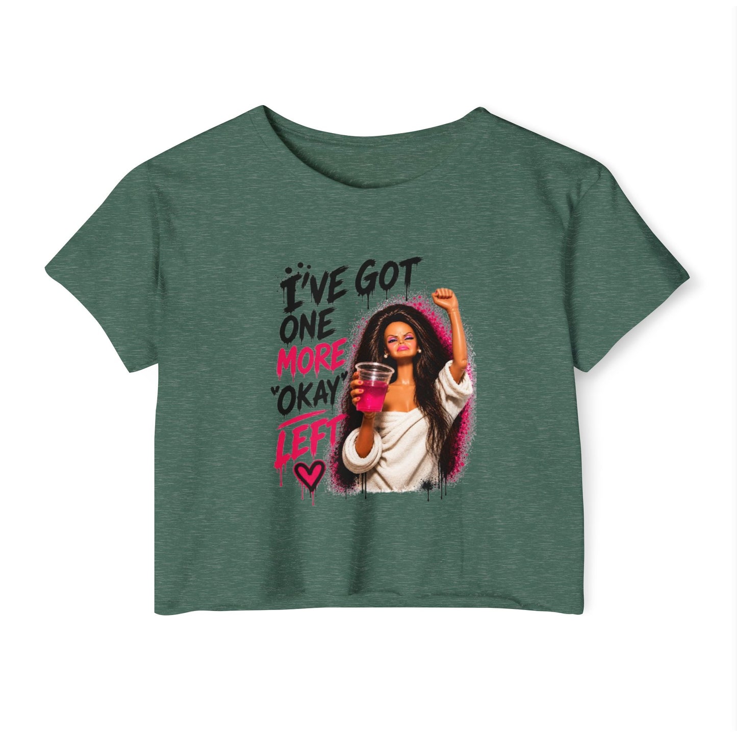'I've got one more okay left' - Graphic Doll Face Crop Tee